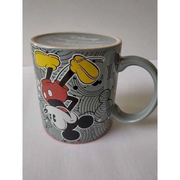 SILVER BUFFALO Disney Mickey Mouse 20 oz Coffee Mug Gray Red Yellow Black - Picture 4 of 6